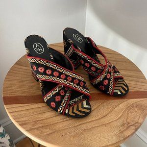 Ash Adel Black and Red Embroidered Mule Size 9